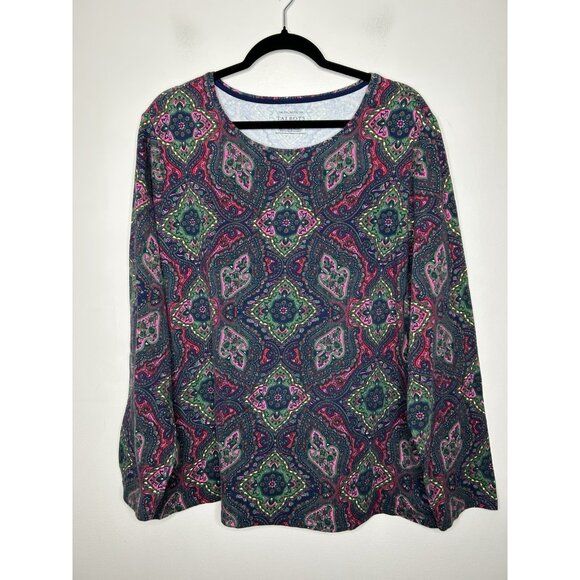 Talbots The Talbots Tee Green Pink Red Paisley Long Sleeve Womens Plus Size 3X - Picture 1 of 8